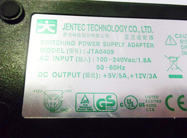 NEW 5V-5A 12V-3A JENTEC TECHNOLOGY JTA0409 4-PIN SWITCHING AC POWER ADAPTER